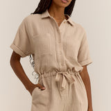 Lookout Gauze Romper- Putty