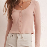 Ciana Cropped Waffle Top- Soft pink